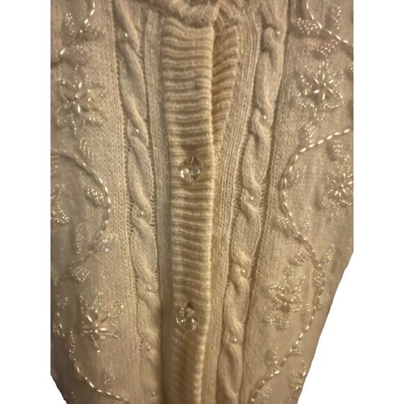 Vintage Jaclyn Smith Cardigan Sweater Size Extra Large Cream Wool Blend Beaded - Picture 6 of 13
